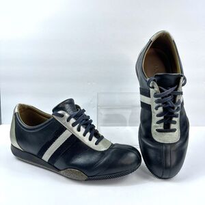 Bally Mens Shoes Sz 10 D Free-M Sneakers Leather Stripe Trainer Navy Silver